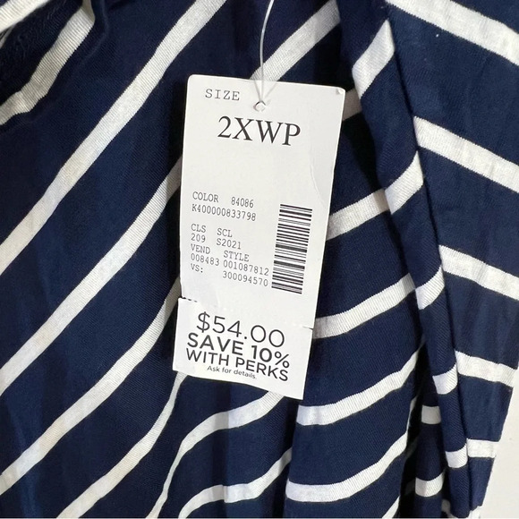 Catherines Blouse 2XW Petites Navy Blue White Stripes Cold Shoulder Stretch Plus - Picture 6 of 8